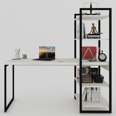 Mesa Escrivaninha Flex Industrial Aço 4 Prateleiras Snow/Preto - Panorama Móveis