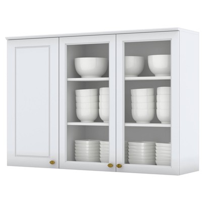 Armário Aéreo Cozinha 120 Cm Nova York 3 Portas 3 Prateleiras com Vidro Branco Hp - Henn