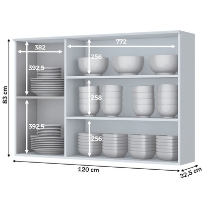 Armário Aéreo Cozinha 120 Cm Nova York 3 Portas 3 Prateleiras com Vidro Branco Hp - Henn