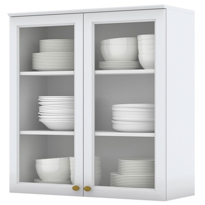 Armário Aéreo Cozinha 80 Cm Nova York 2 Portas 2 Prateleiras com Vidro Branco Hp - Henn