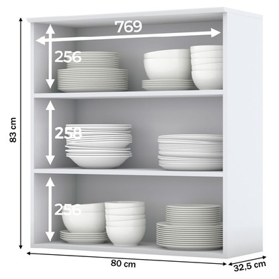 Armário Aéreo Cozinha 80 Cm Nova York 2 Portas 2 Prateleiras com Vidro Branco Hp - Henn