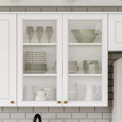 Armário Aéreo Cozinha 80 Cm Nova York 2 Portas 2 Prateleiras com Vidro Branco Hp - Henn