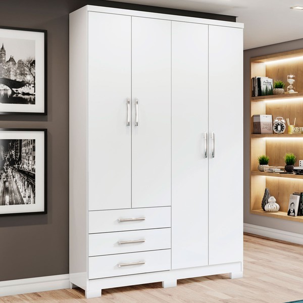Guarda-Roupa Solteiro City 4 Portas 3 Gavetas Branco - Henn