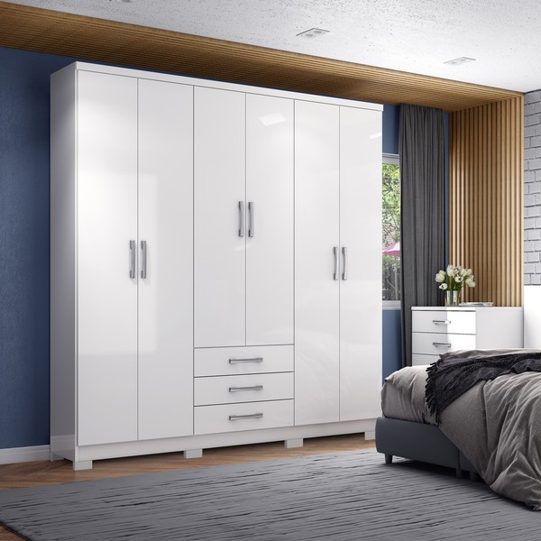 Guarda-Roupa Casal City 6 Portas 3 Gavetas Branco - Henn