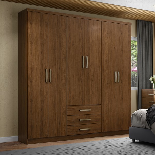 Guarda-Roupa Casal City 6 Portas 3 Gavetas Castanho Hp - Henn