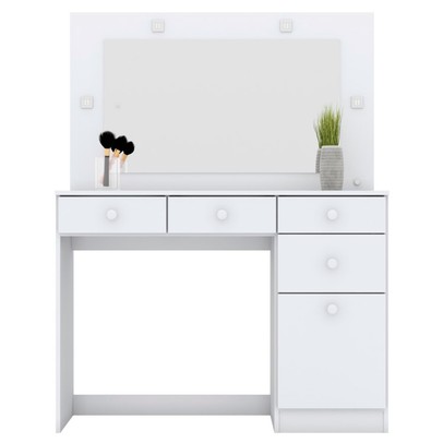 Penteadeira Charme 1 Porta 4 Gavetas com Espelho Branco Hp - Henn