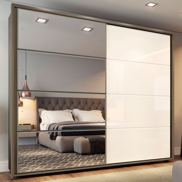 Guarda-Roupa Casal Dallas 2 Portas 6 Gavetas com Espelho Duna/Off White - Henn