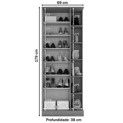 Sapateira íris 1 Porta 11 Prateleiras com Espelho Branco Hp - Henn