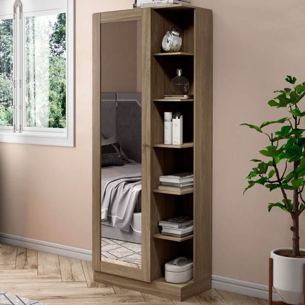 Sapateira íris 1 Porta 11 Prateleiras com Espelho Rústico - Henn