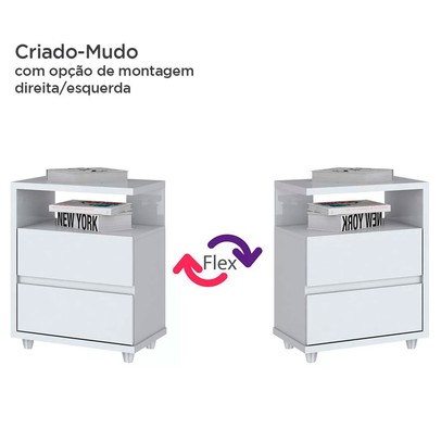 Mesa de Cabeceira Lacy 2 Gavetas Flex Branco - Henn