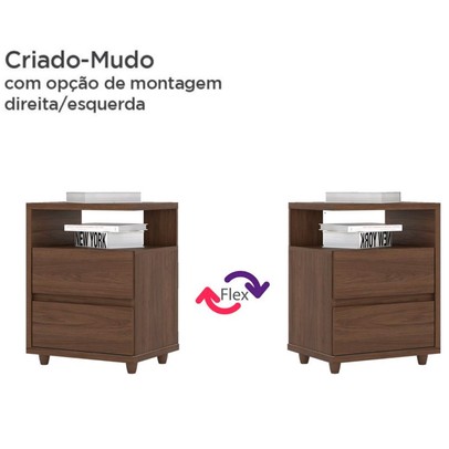 Mesa de Cabeceira Lacy 2 Gavetas Flex Castanho Hp - Henn