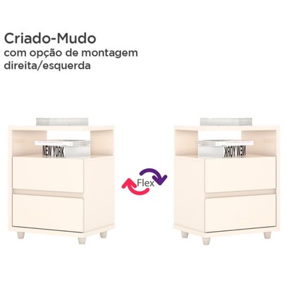 Mesa de Cabeceira Lacy 2 Gavetas Flex Off White - Henn