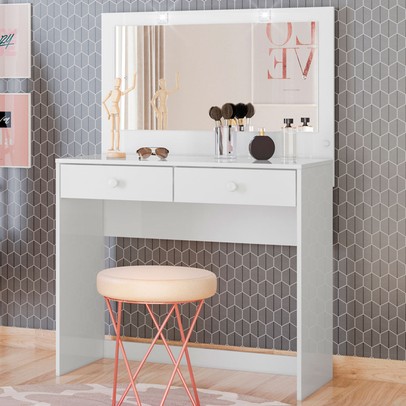 Penteadeira Léia 2 Gavetas com Espelho Branco - Henn