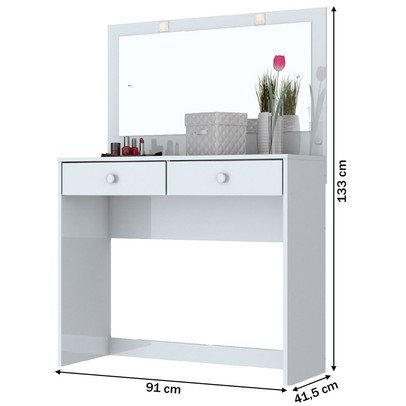 Penteadeira Léia 2 Gavetas com Espelho Branco - Henn