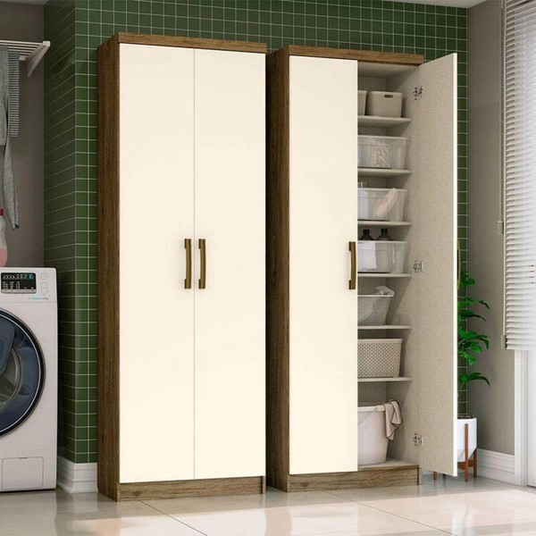 Armário Multiuso 2 Portas 6 Prateleiras Rústico/Off White - Henn