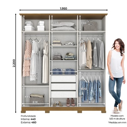 Guarda-Roupa Casal Lima 6 Portas 3 Gavetas Off White/Nature - Henn