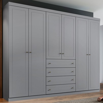 Guarda-Roupa Casal Mississipi 6 Portas 4 Gavetas Cinza - Henn
