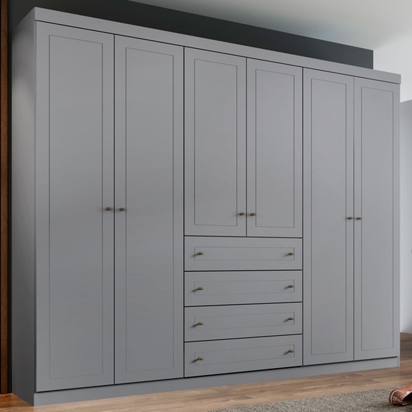 Guarda-Roupa Casal Mississipi 6 Portas 4 Gavetas Cinza - Henn
