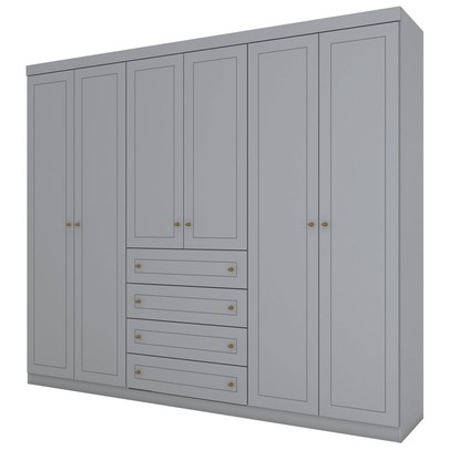 Guarda-Roupa Casal Mississipi 6 Portas 4 Gavetas Cinza - Henn