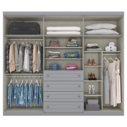 Guarda-Roupa Casal Mississipi 6 Portas 4 Gavetas Cinza - Henn