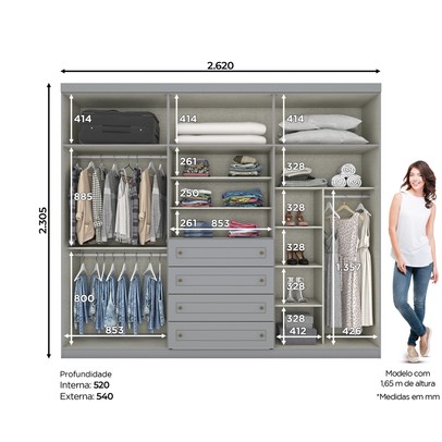 Guarda-Roupa Casal Mississipi 6 Portas 4 Gavetas Cinza - Henn