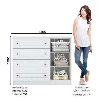 Cômoda Mississipi 1 Porta 4 Gavetas Branco Hp - Henn