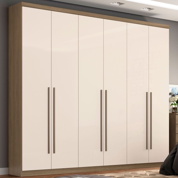 Guarda-Roupa Casal Pérola 6 Portas 3 Gavetas Rústico/Off White - Henn