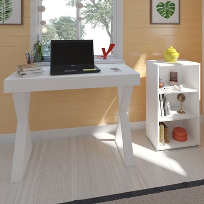 Escritório Completo Veneza 1 Gaveta 2 Prateleiras Branco - Artany Móveis