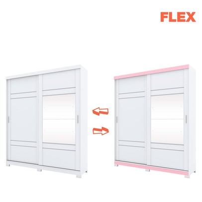 Guarda-Roupa Casal Turin 2 Portas 3 Gavetas Flex com Espelho Branco/Rosa Chá - Henn