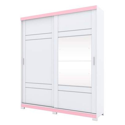 Guarda-Roupa Casal Turin 2 Portas 3 Gavetas Flex com Espelho Branco/Rosa Chá - Henn