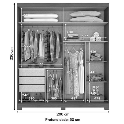 Guarda-Roupa Casal Turin 2 Portas 3 Gavetas Flex com Espelho Branco/Rosa Chá - Henn