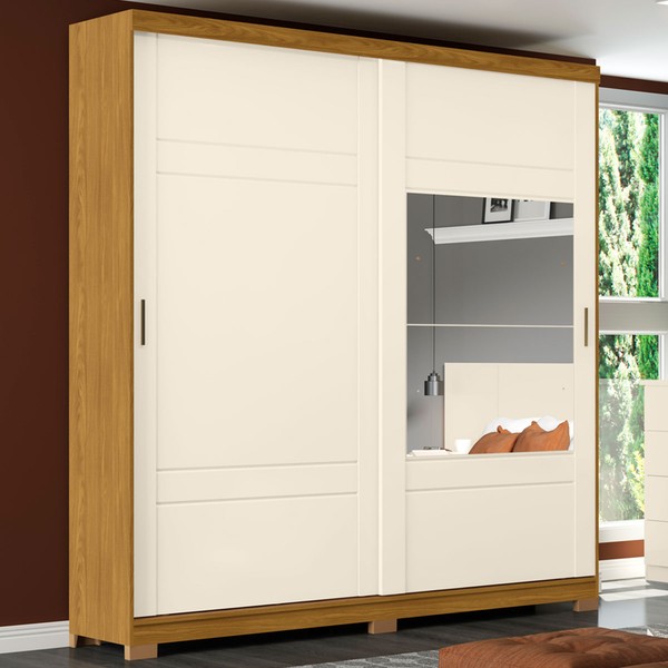 Guarda-Roupa Casal Turin 2 Portas 3 Gavetas com Espelho Nature/Off White - Henn