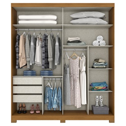 Guarda-Roupa Casal Turin 2 Portas 3 Gavetas com Espelho Nature/Off White - Henn