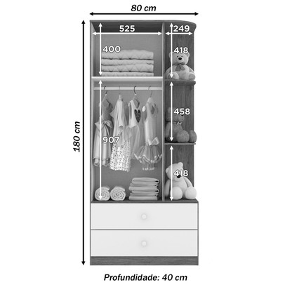 Guarda-Roupa Infantil Amarelinha 2 Portas 2 Gavetas Branco - Henn