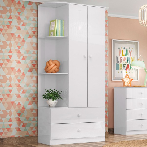 Guarda-Roupa Infantil Amarelinha 2 Portas 2 Gavetas Branco - Henn