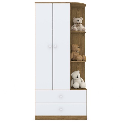 Guarda-Roupa Infantil Amarelinha 2 Portas 2 Gavetas Rústico/Branco - Henn