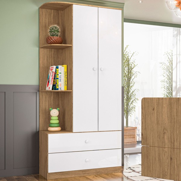 Guarda-Roupa Infantil Amarelinha 2 Portas 2 Gavetas Rústico/Branco - Henn