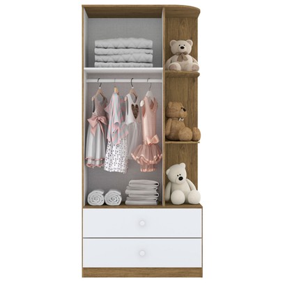 Guarda-Roupa Infantil Amarelinha 2 Portas 2 Gavetas Rústico/Branco - Henn