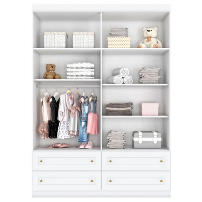 Guarda-Roupa Infantil Mississipi 4 Portas 4 Gavetas Branco Hp - Henn