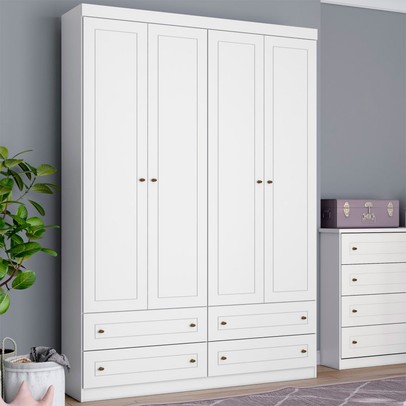 Guarda-Roupa Infantil Mississipi 4 Portas 4 Gavetas Branco Hp - Henn