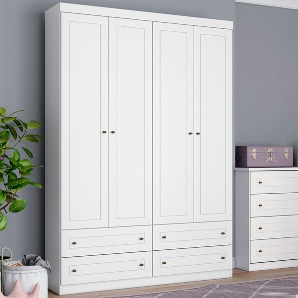 Guarda-Roupa Infantil Mississipi 4 Portas 4 Gavetas Branco Hp - Henn