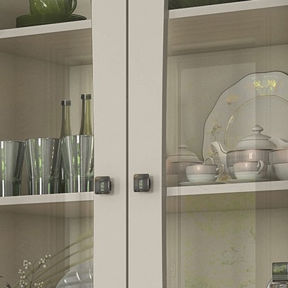 Cristaleira ágata 2 Portas 2 Gavetas com Vidro Off White/Nature - Henn