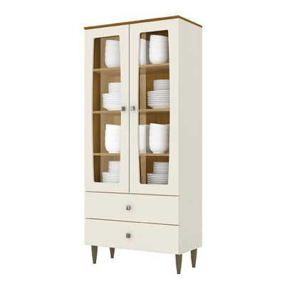 Cristaleira ágata 2 Portas 2 Gavetas com Vidro Off White/Nature - Henn