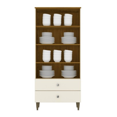 Cristaleira ágata 2 Portas 2 Gavetas com Vidro Off White/Nature - Henn