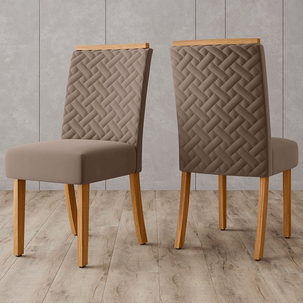 Cadeiras Kit 2 Cadeiras Ester Nature/Marrom Amêndoa - Henn