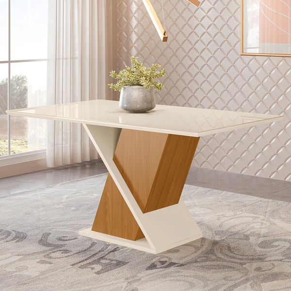 Mesa Fiorella com Vidro Nature/Off White - Henn