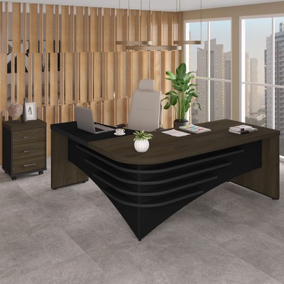 Escritório Completo 3 Gavetas 6098 Charuto/Preto - Artany Móveis