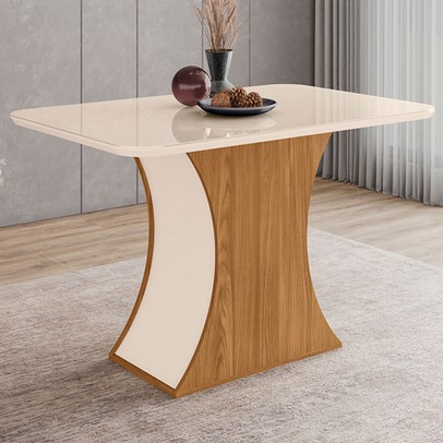 Mesa de Madeira Selena com Vidro Nature/Off White Sci42 - Henn