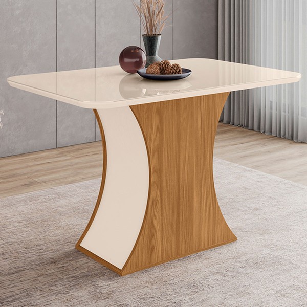 Mesa de Madeira Selena com Vidro Nature/Off White Sci42 - Henn