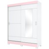 Guarda-Roupa Solteiro Amsterdã 2 Portas 2 Gavetas com Espelho Flex Branco/Rosa - Briz